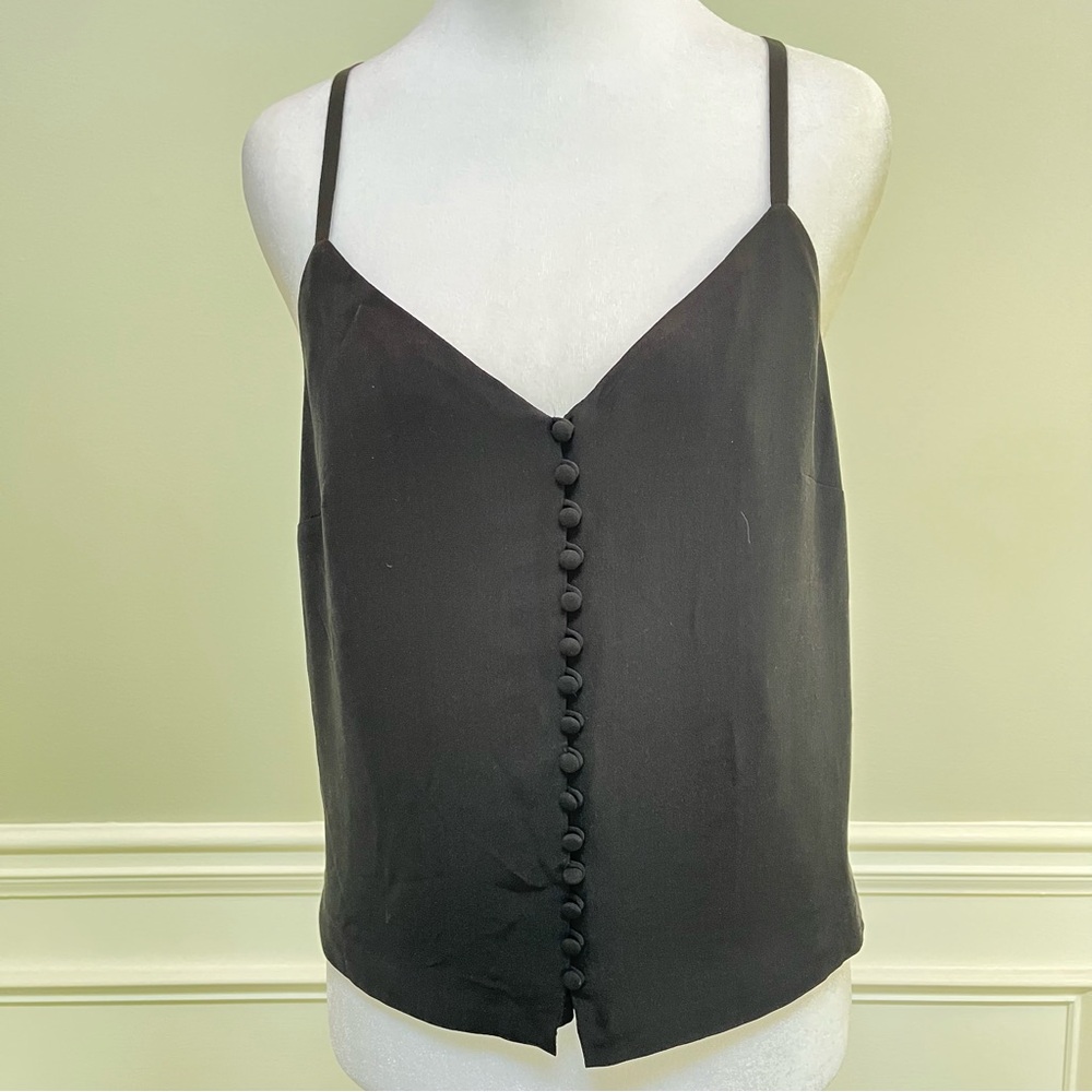 Madewell Black Silk Camisole with Button Detail Size 2/4